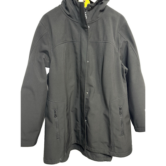 Kristen Blake Black Softshell Lined Raincoat Women’s 1X Hooded Water Resistant - Picture 1 of 9